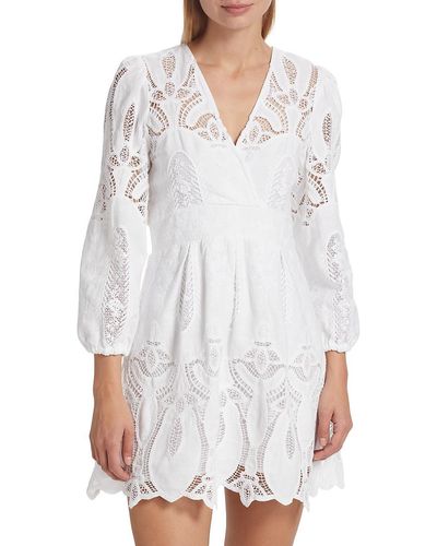 Ba&sh Erin Embroidery Linen Blend Mini Dress - White