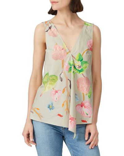 Tibi Floral Poplin Top - Green