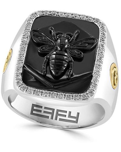 Effy Sterling Silver, Black Rhodium & Diamond Signet Ring - Gray