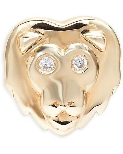 Sydney Evan 14k Yellow Gold & 0.1 Tcw Diamond Lion Head Single Earring - White