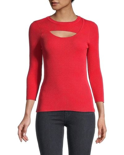 Carmen Marc Valvo Ribbed Cutout Top - Red