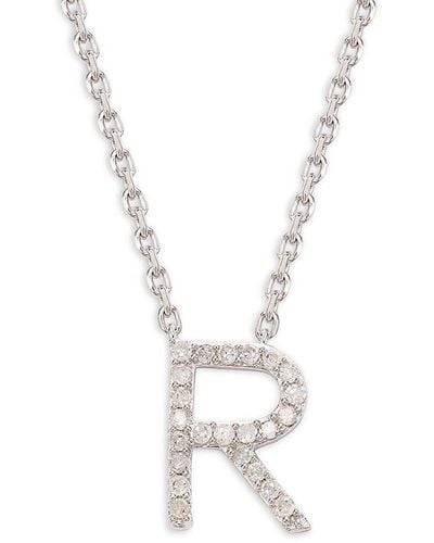 Effy ENY Sterling & 0.14 Tcw Diamond R Initial Pendant Necklace - White
