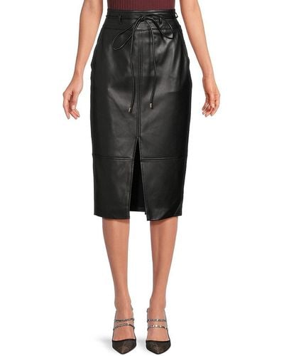 Elie Tahari Belted Faux Leather Pencil Skirt - Brown