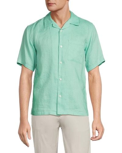 Theory Solid Linen Camp Shirt - Green