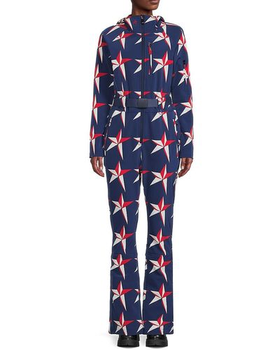 Perfect Moment Star Print Hooded Ski Suit - Blue