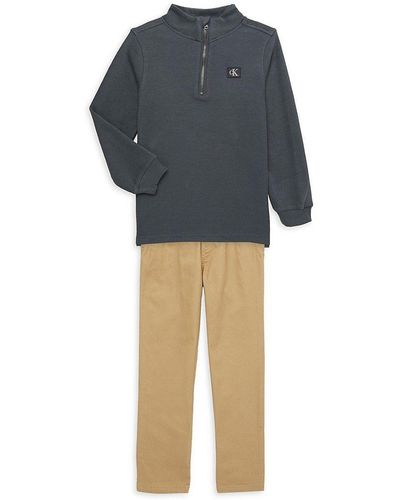 Calvin Klein Little Boy's 2-piece Zip Up Pullover & Pants Set - Gray
