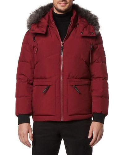 Andrew Marc Gramercy Faux Fur Trim Down Parka - Red