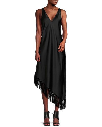 St. John Dkny Fringe Maxi Slip Dress - Black