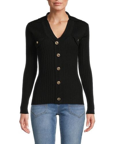 Nanette Lepore Ribbed Collared Cardigan - Green