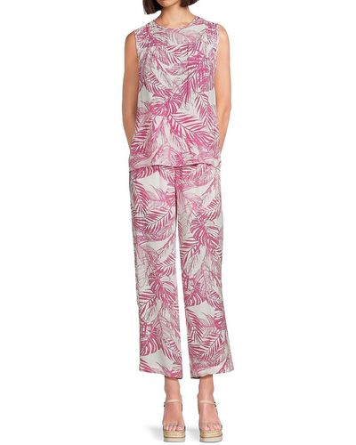 Nanette Lepore '2-Piece Leaf Print Top & Pants Set - Pink