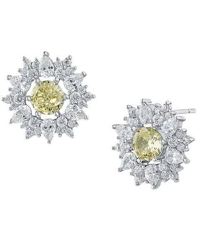 CZ by Kenneth Jay Lane Look Of Real Rhodium Plated & Cubic Zirconia Stud Earrings - White