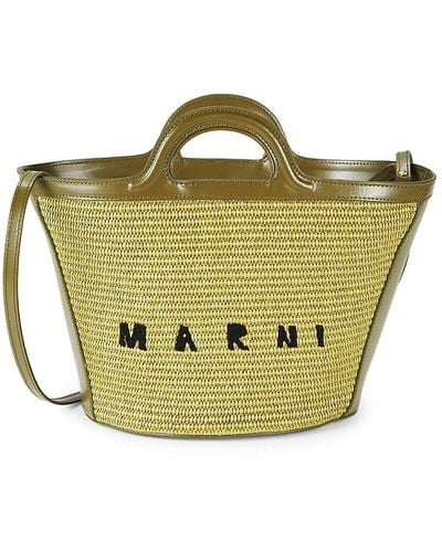 Marni Logo Textured Raffia Tote - Green