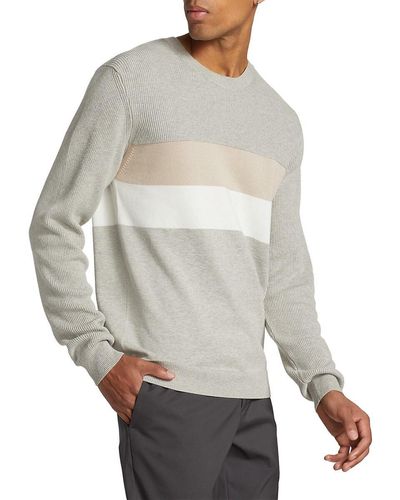 Saks Fifth Avenue Colorblocked Rib Knit Cotton Sweater - Gray