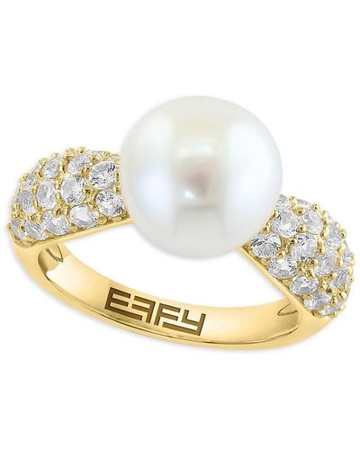 Effy ENY 14k Goldplated Sterling Silver, White Topaz & 10mm Freshwater Pearl Ring - Metallic