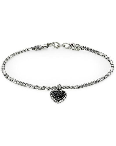 John Hardy Classic Chain Sterling Silver, Black Sapphire & Spinel Heart Charm Bracelet