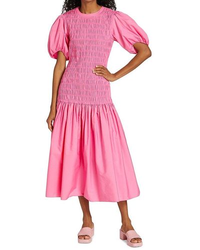The Bordeaux Bloom Midi Dress | Burgundy Floral Smocked Puff Sleeve Midi Dress