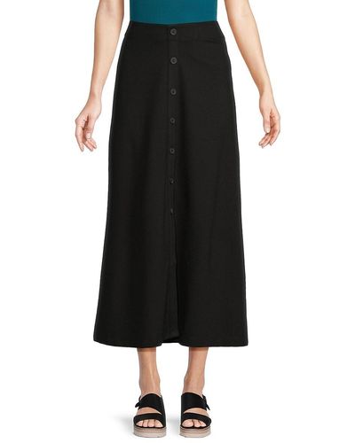 Max Studio Button Front A Line Midi Skirt - Black