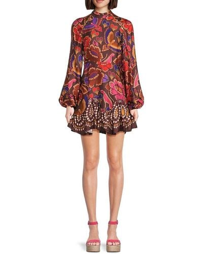 FARM Rio Floral Fit & Flare Dress - Red
