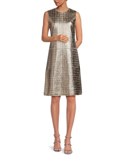 St. John Metallic Tweed Shift Dress - Natural