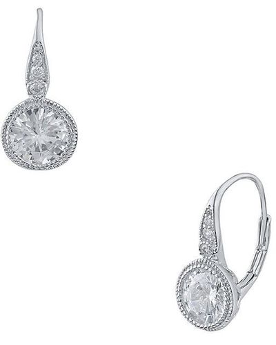 CZ by Kenneth Jay Lane Look Of Real Rhodium Plated Cubic Zirconia Huggie Earrings - White