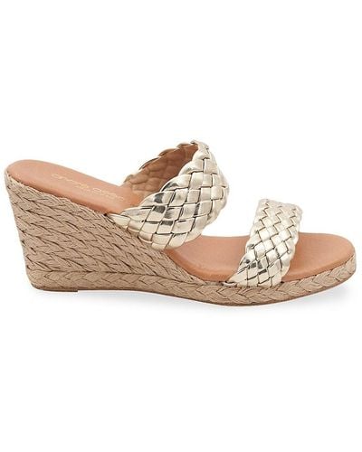 Andre Assous Aria Metallic Leather Espadrille Wedge Sandals - Natural