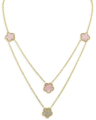 CZ by Kenneth Jay Lane 14K Goldplated & Cubic Zirconia Double Front Flower Necklace - Metallic