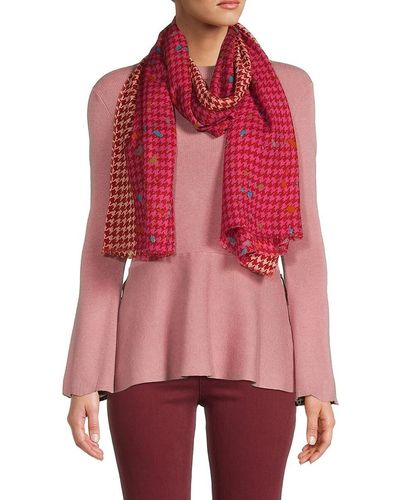 Saachi Houndstooth Wool Scarf - Red