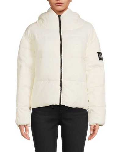 Calvin Klein Boxy Hooded Puffer Jacket - Natural