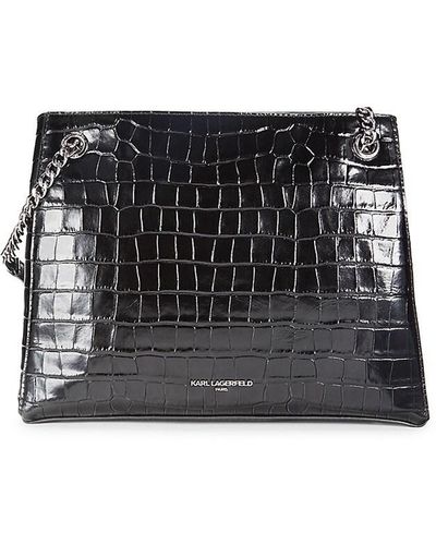 Karl Lagerfeld Charlotte Embossed Leather Shoulder Bag - Black