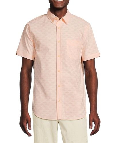 Ben Sherman 'Short Sleeve Wave Print Button Down Shirt - Pink