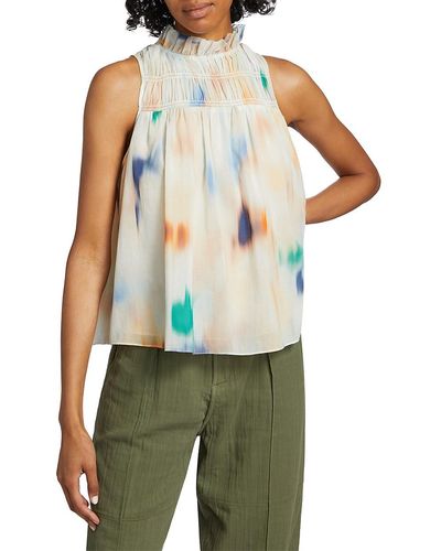 Joie Fern Smocked Cotton Crepe Blouse - Green