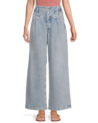 Free People Care Super Sweeper High Rise Wide Leg Jeans - Blue