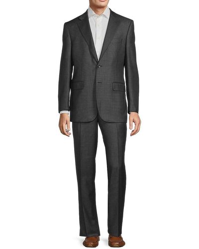 Saks Fifth Avenue Saks Fifth Avenue Classic Fit Windowpane Plaid Wool Suit - Black