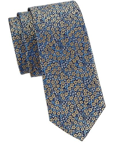 Ben Sherman Floral Silk Tie - Blue