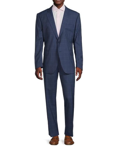 Saks Fifth Avenue Modern Fit Windowpane Wool Blend Suit - Blue