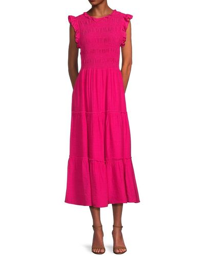Saks Fifth Avenue Smocked Ruffle Maxi Dress - Pink