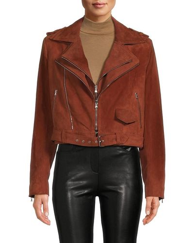 Brandon Maxwell Double Layered Suede Moto Jacket - Brown