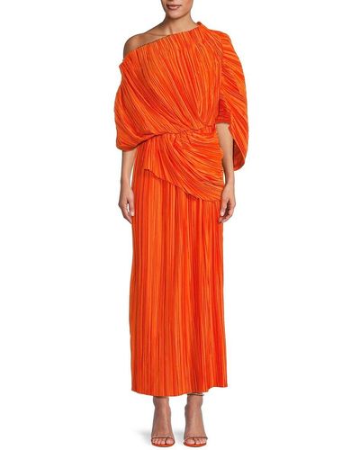 Cult Gaia Isa Pleated Asymmetric Maxi Dress - Orange