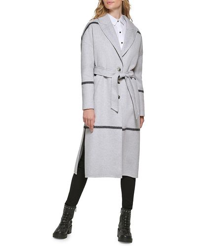 Karl Lagerfeld Belted Wool Blend Coat - Gray