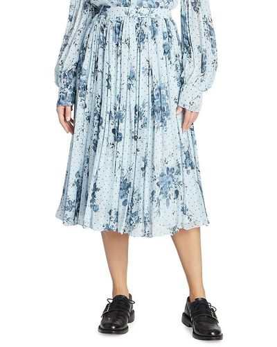 Erdem Floral Pleated Midi Skirt - Blue