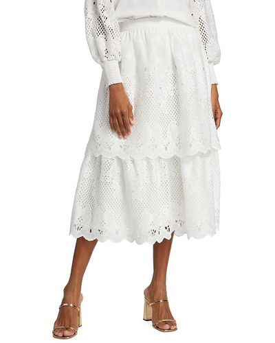 Tahari The Haley Embroidered Midi Skirt - White