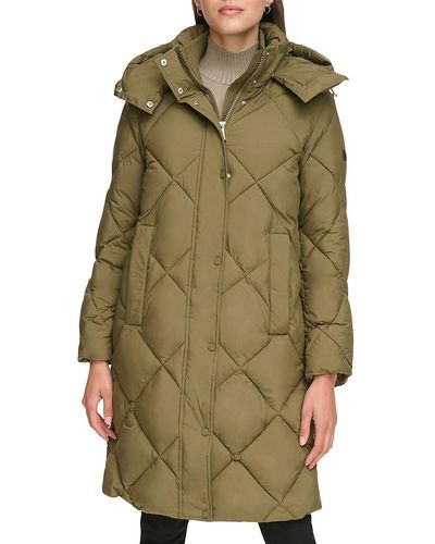 DKNY Diamond Quilted & Hooded Puffer Coat - Green