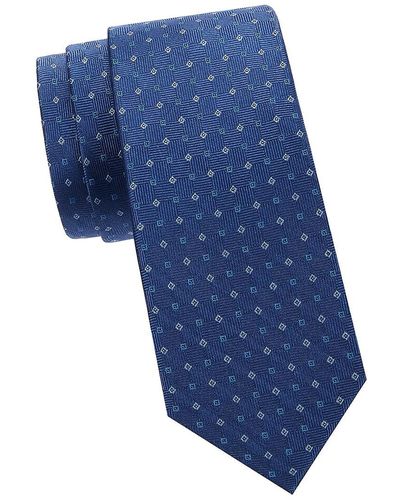 Saks Fifth Avenue Geometric Print Silk Tie - Blue