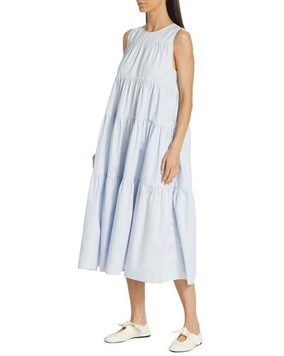 Co. Essentials Sleeveless Tiered Poplin Midi Dress - Blue