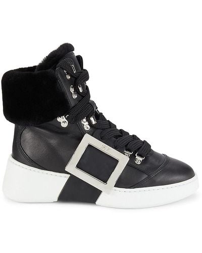 Roger Vivier High Top Lamb Shearling Leather Sneakers - Black