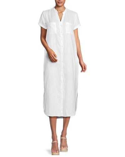 Saks Fifth Avenue 100% Linen Midi Shirtdress - White