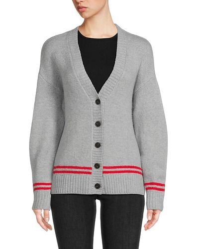 Bobeau Tipped V Neck Cardigan - Grey