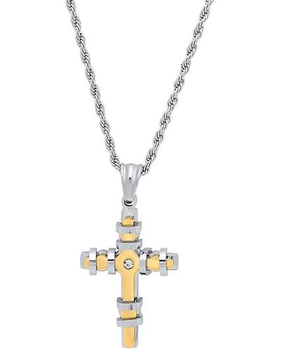 Anthony Jacobs Stainless Steel Simulated Diamond Cross Pendant