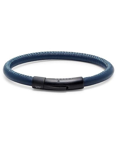 Tateossian Black Ip-plated Stainless Steel & Leather Bracelet - Blue
