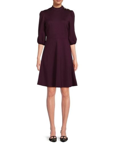 Nanette Lepore Solid Puff Sleeve A-line Dress - Purple